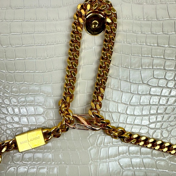 YSL Kate Small White Off Embossed Leather Flap Crossbody Bag Tassel Gold Chain - Picture 9 of 9